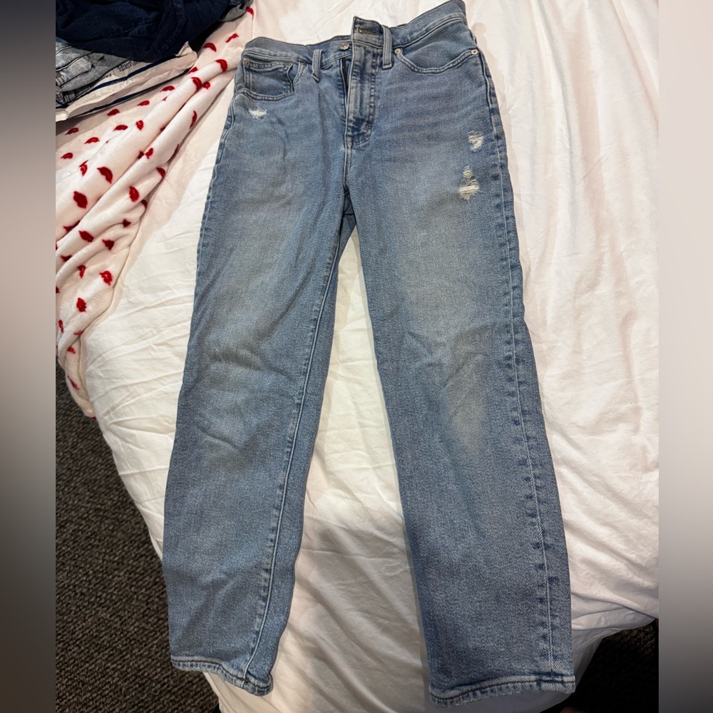 Madewell Light Blue Distressed Straight Leg Jeans